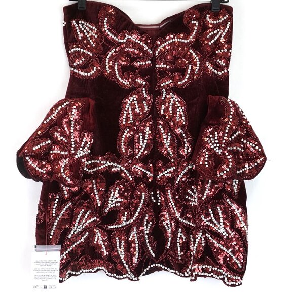 NWOT ASOS LUXE Velvet Embellished Bandeau Mini Dress in Burgundy/White Size US 8 - Picture 2 of 10